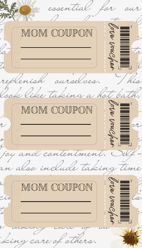 Mother's day free printable coupons vintage script style