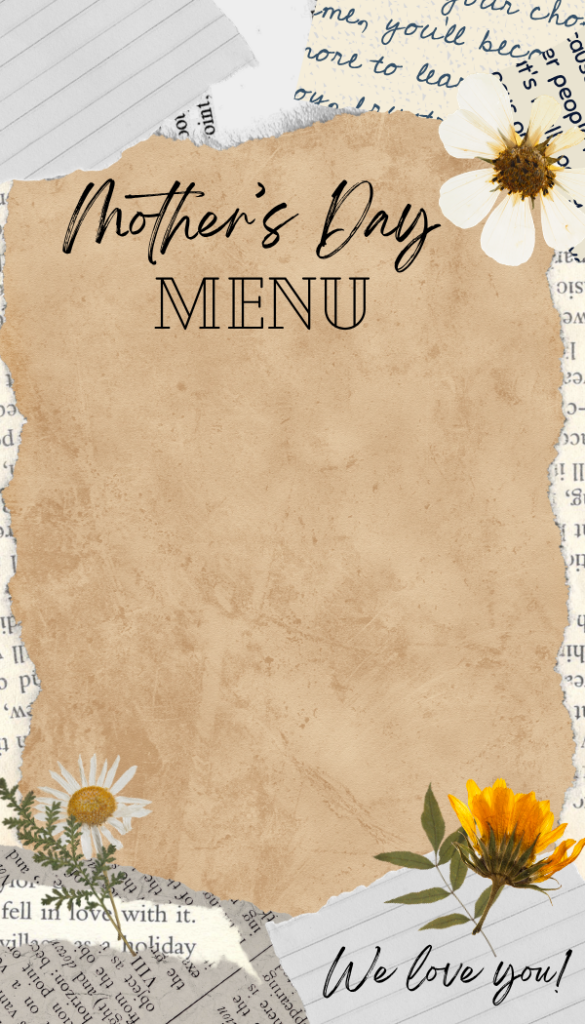 Mother's day free printable menu vintage script style