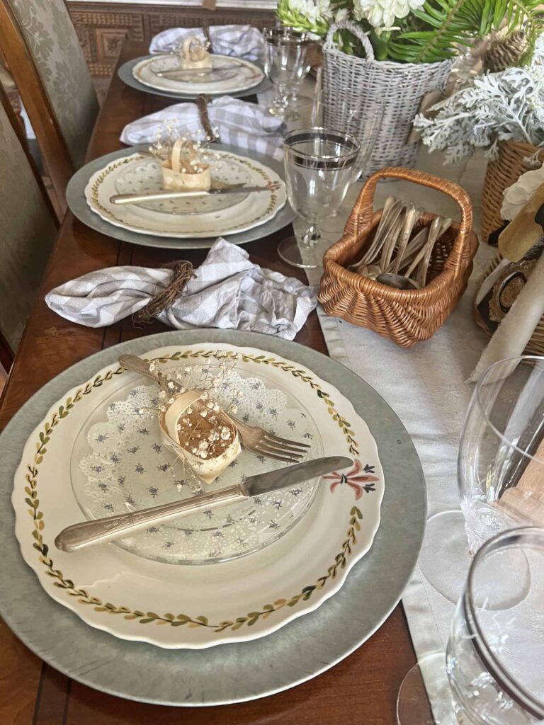 How to Create a Unique Floral Table Setting with Thrifted Baskets Place Settings Down the table