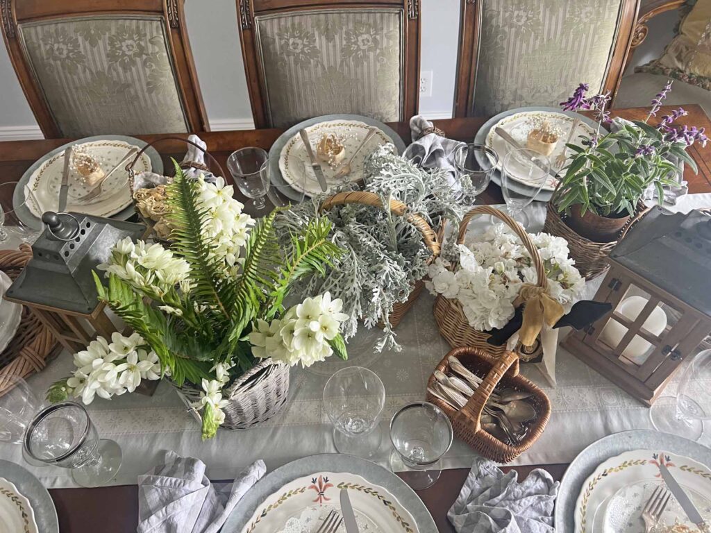 How to Create a Unique Floral Table Setting with Thrifted Baskets Centerpiece