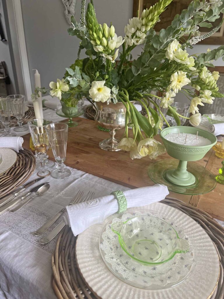 how to set a vintage inspired spring table details