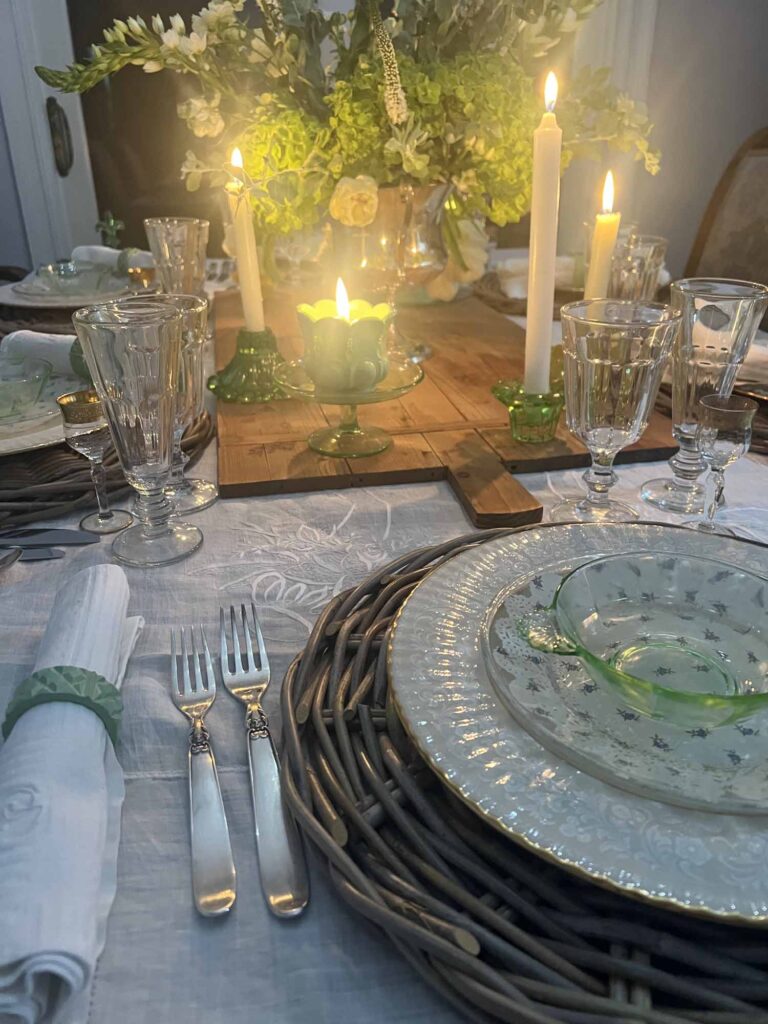 how to set a vintage inspired spring table close up candlelight