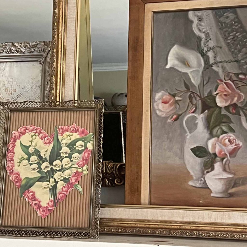 Vintage Valentine's Day mantel decor