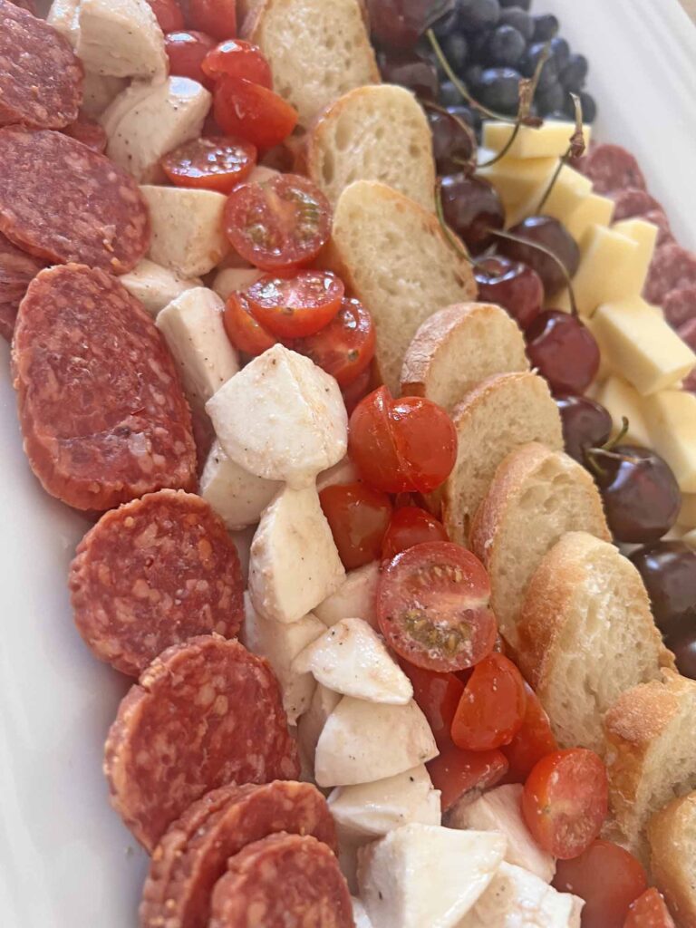 American flag charcuterie board recipe close-up on stripes