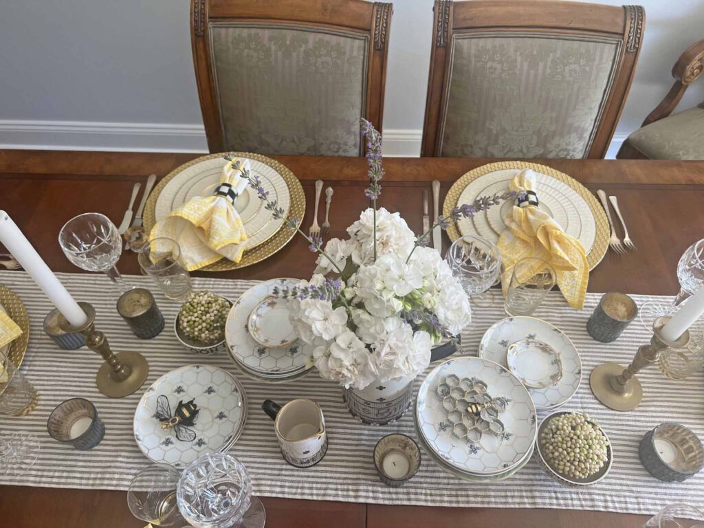 The bee's knees table setting center piece overhead