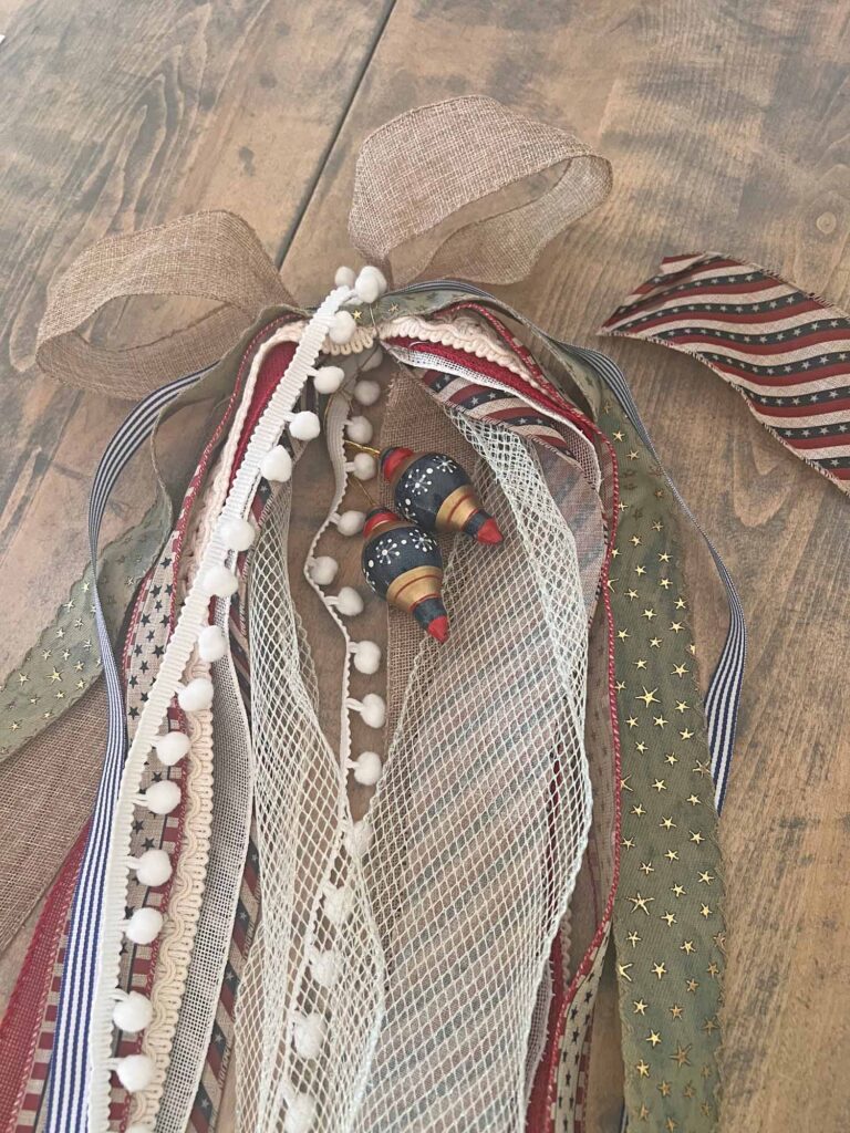 Patriotic decor: Charming, long-tailed bow for the 4th of July long tails stacked on main bow