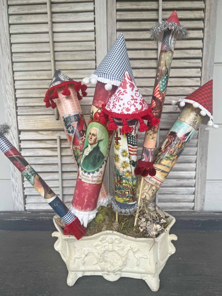 summer craft: how to DIY a patriotic rocket styled in cat iron planter