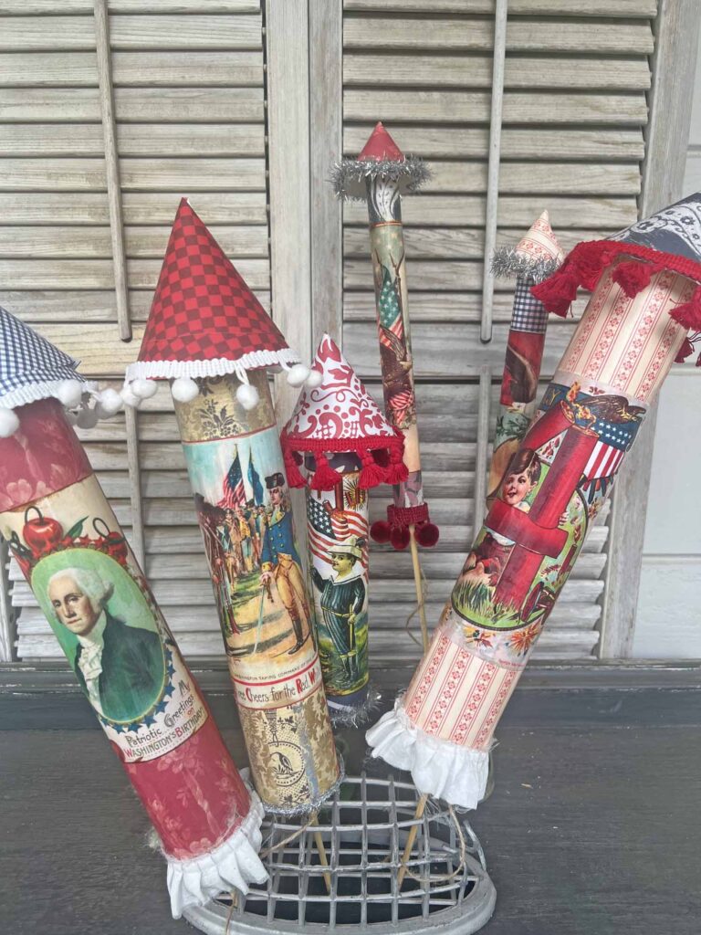 summer craft: how to DIY a patriotic rocket styled in vintage floral frogs