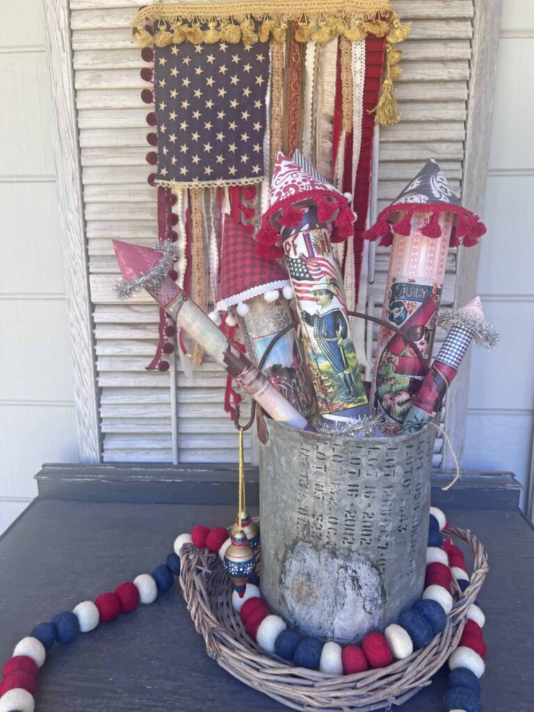 summer craft: how to DIY a patriotic rocket vintage styled vignette