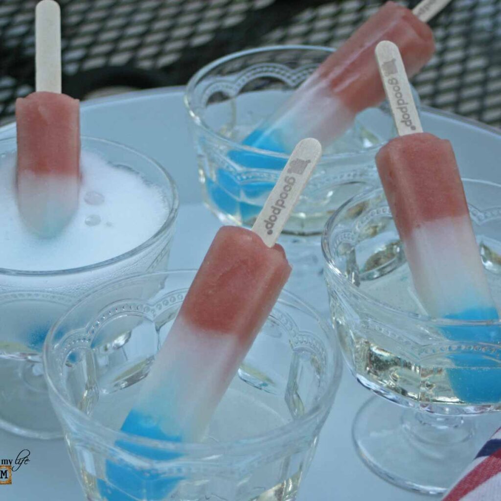 champagne or sparkling wine refresher with patriotic popsicles