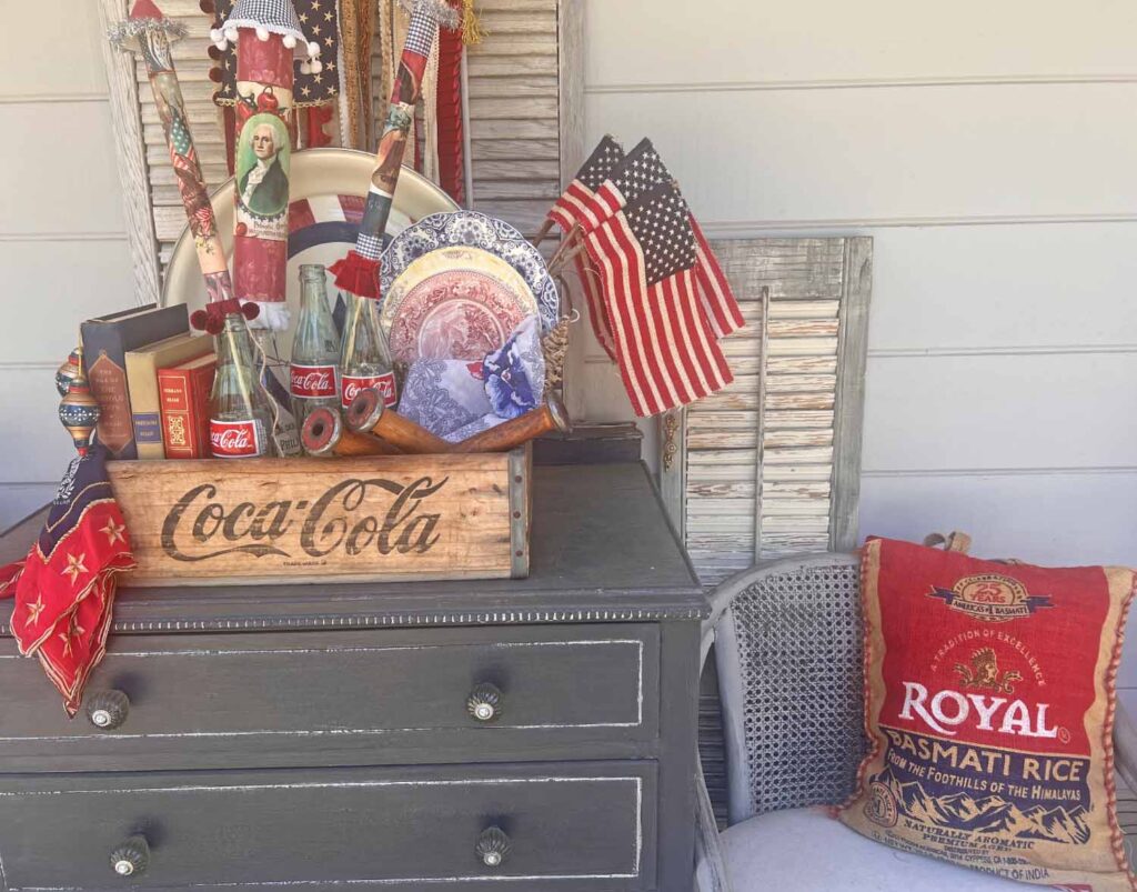 Thrift Chic Decor: Budget friendly way to decorate for the 4th of July staged styling with chair