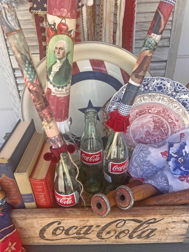 Thrift Chic Decor: Budget friendly way to decorate for the 4th of July staged styling from above