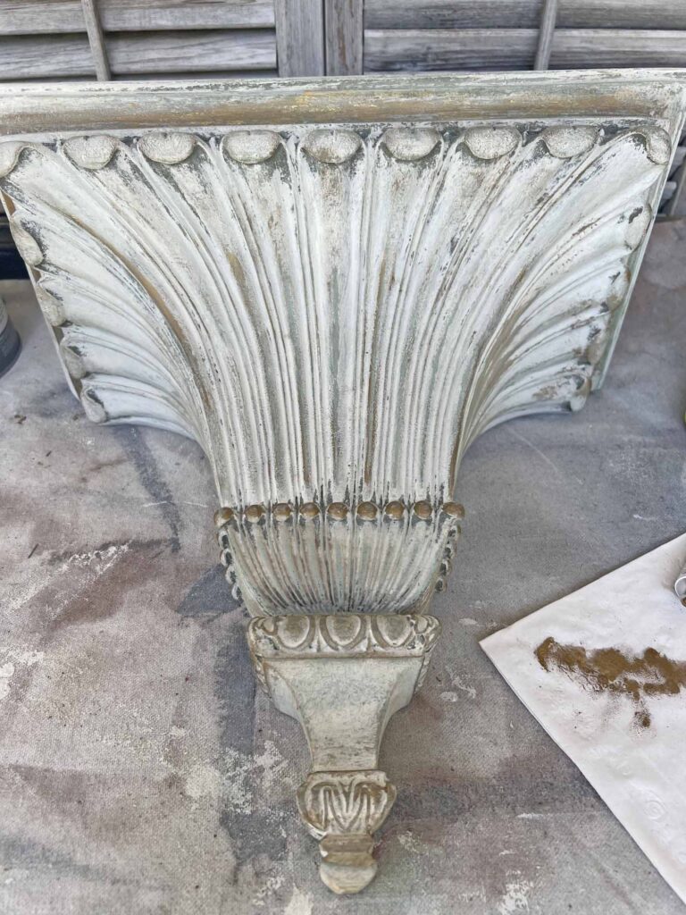 Thrift Flip: How to Up-cycle a thrifted wall sconce shelf to match your decor distressing