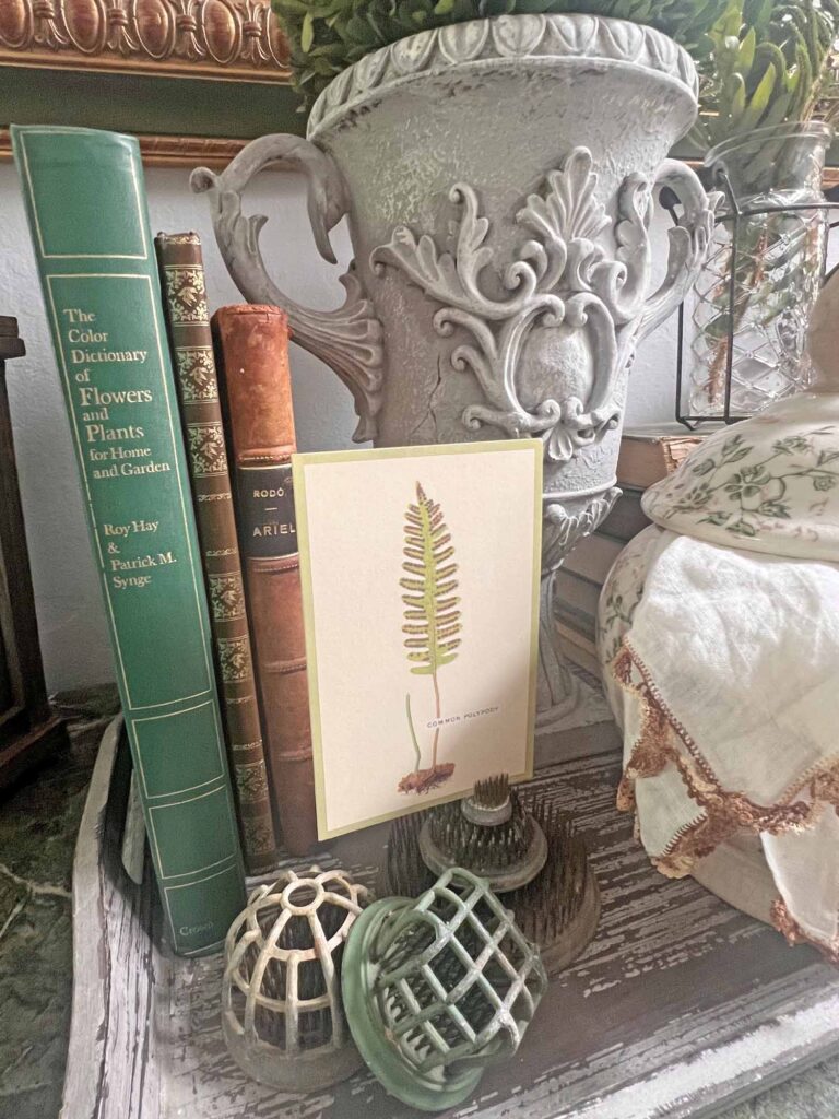 botanical summer decor vignette in the foyer floral botany motif