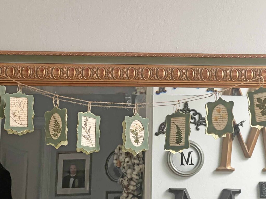 Summer craft: Botanical pressed flower garland DIY hanging on mirror horizontal