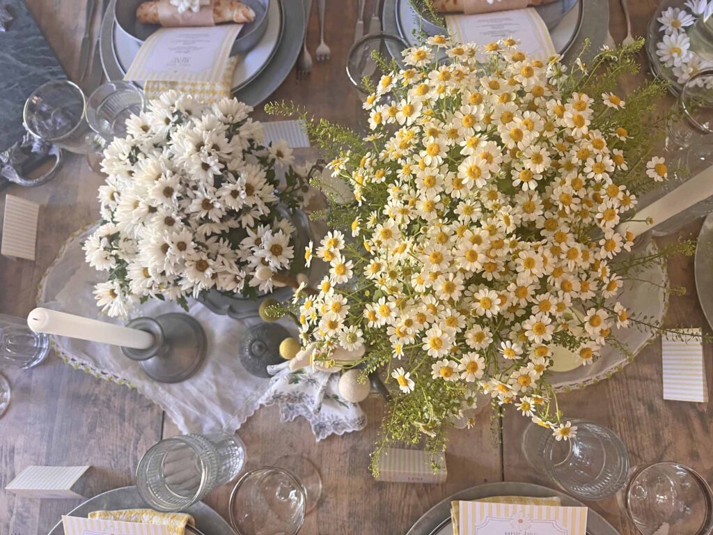 Oopsie daisy inspired tablescape centerpiece overhead