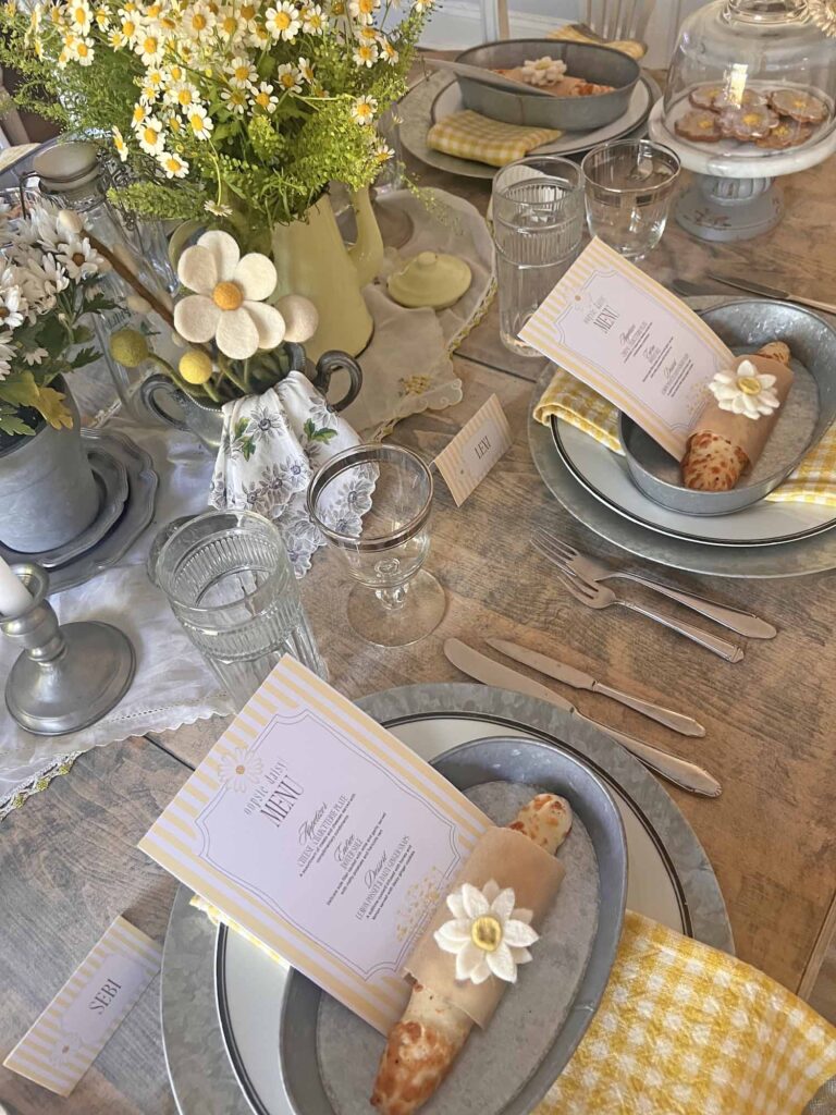 Oopsie daisy inspired tablescape angled place settings
