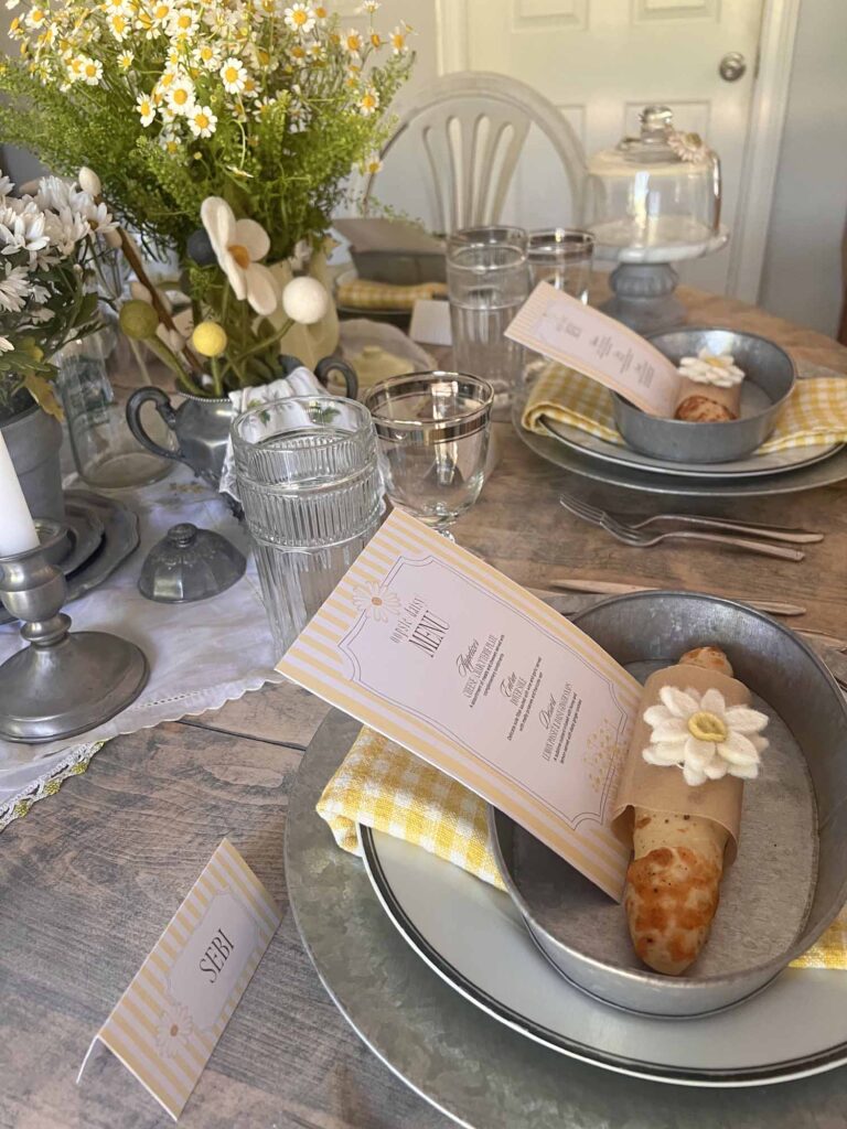 Oopsie daisy inspired tablescape angled shooting plate stacks