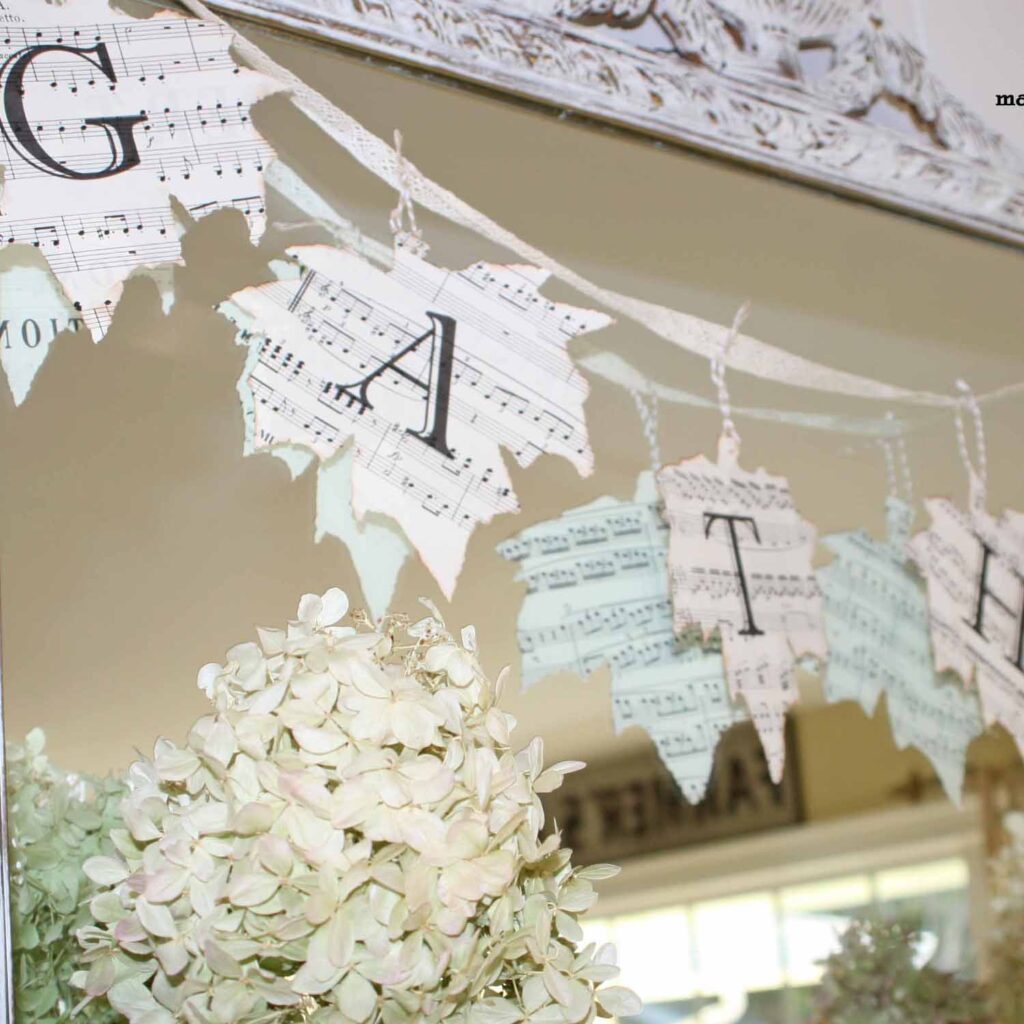 Gather leaf banner on sheet music DIY