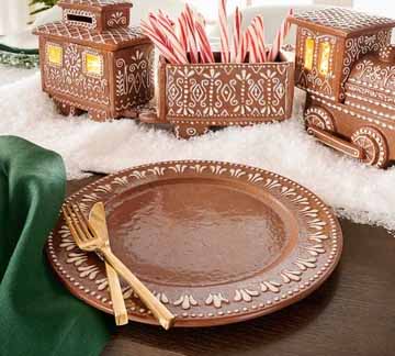 Christmas Craft: Gingerbread plate charger DIY {a la Pottery Barn} from PB site with gingerbread train