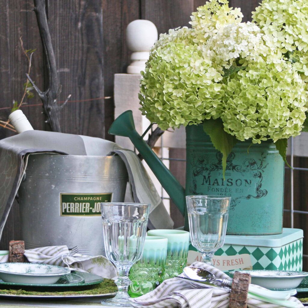 green tablescape in the garden