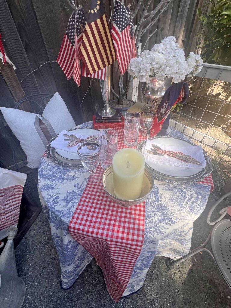 when Ralph Lauren meets French country on a Patriotic garden table center piece