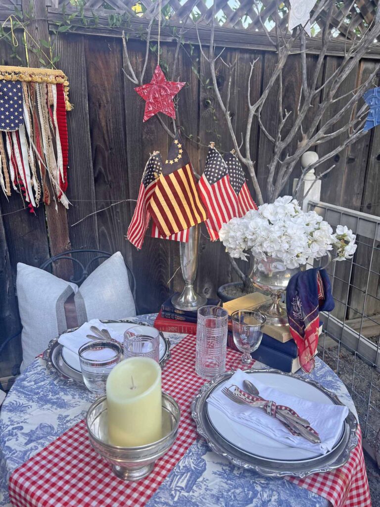 when Ralph Lauren meets French country on a Patriotic garden table close-up