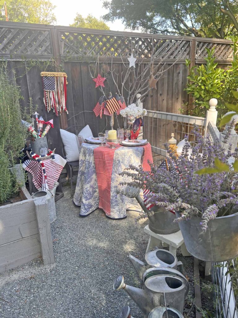when Ralph Lauren meets French country on a Patriotic garden table full garden view