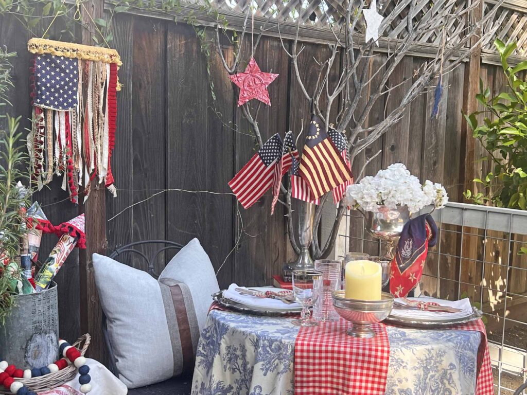 when Ralph Lauren meets French country on a Patriotic garden table horizontal wide view