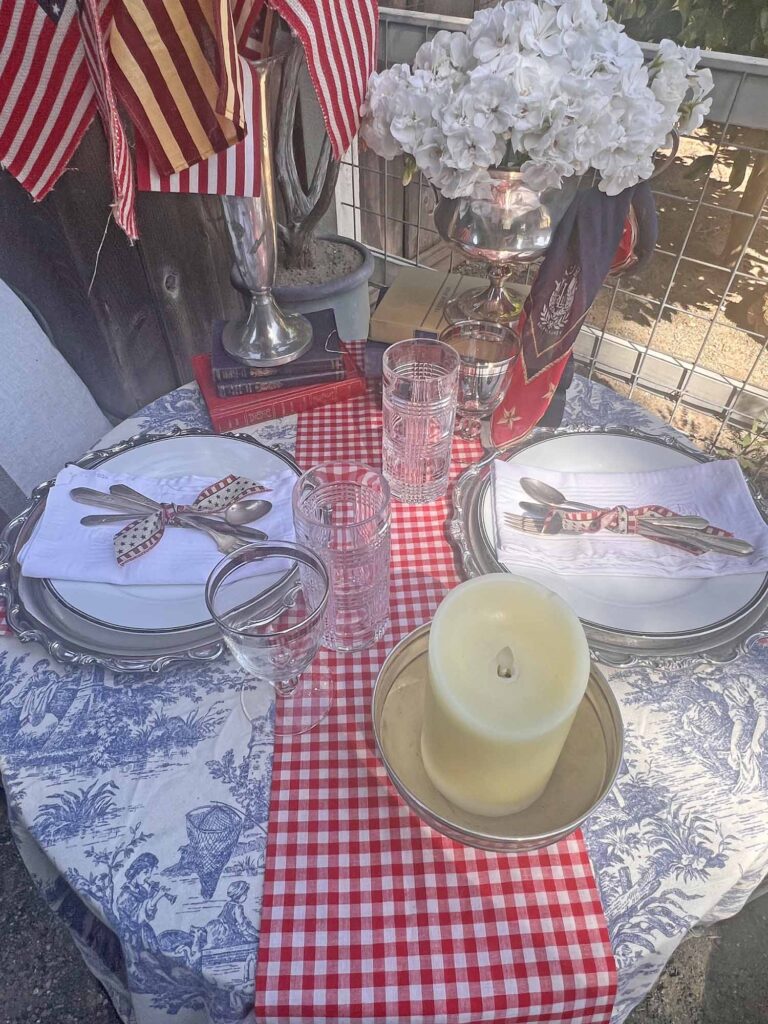 when Ralph Lauren meets French country on a Patriotic garden table place setting details