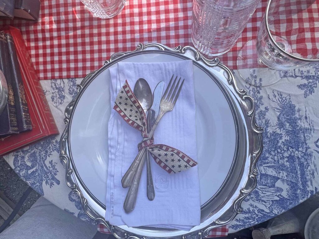 when Ralph Lauren meets French country on a Patriotic garden table plate stack