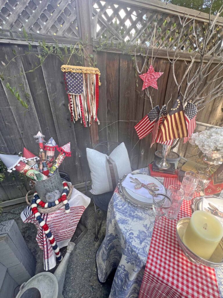 when Ralph Lauren meets French country on a Patriotic garden table flags galore