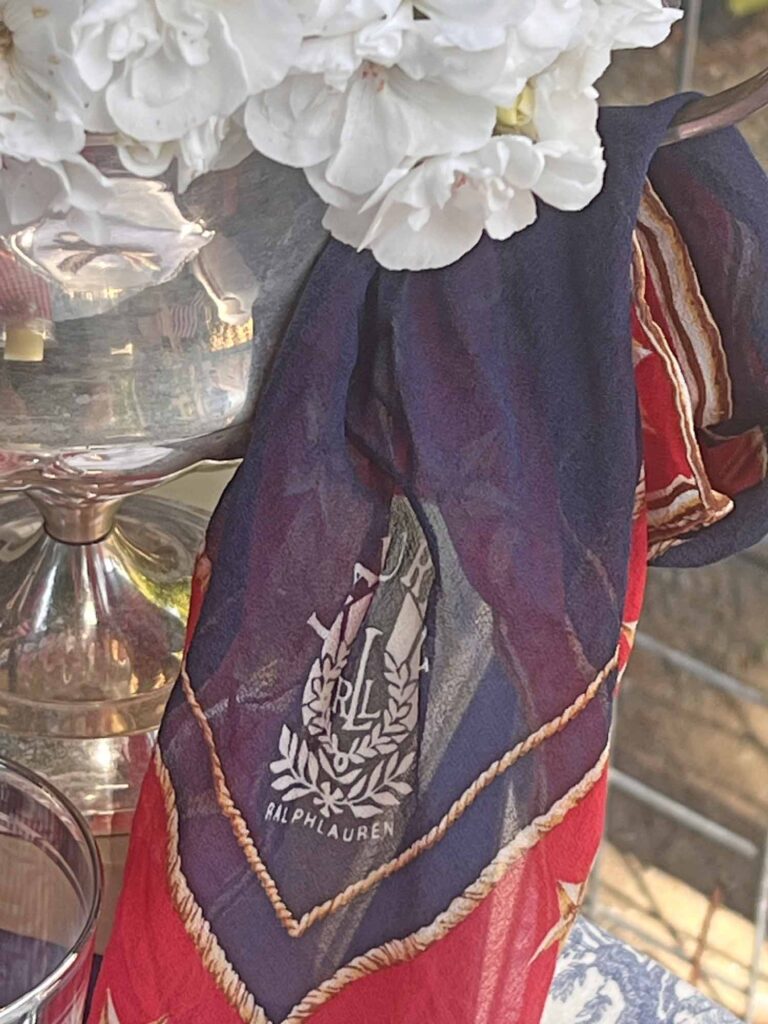 when Ralph Lauren meets French country on a Patriotic garden table scarf close-up