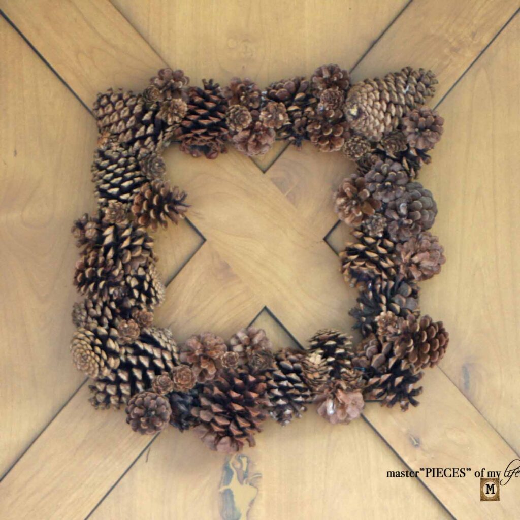 Pine cone wreath DIY hanging on front door