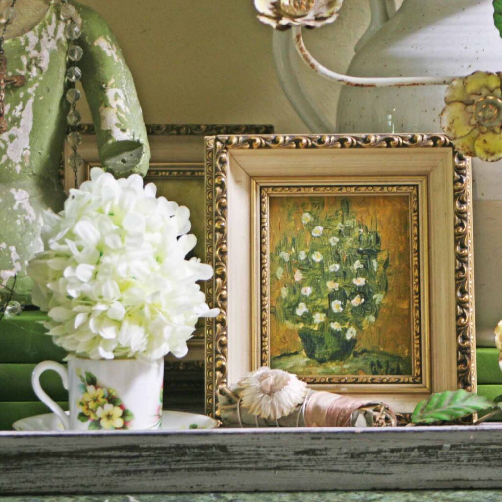 spring foyer floral vignette