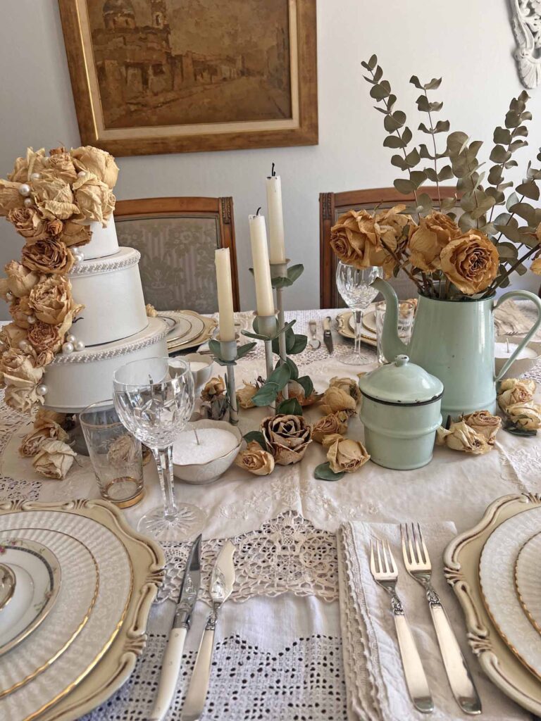 Stop & smell the roses summer tablescape centerpiece center