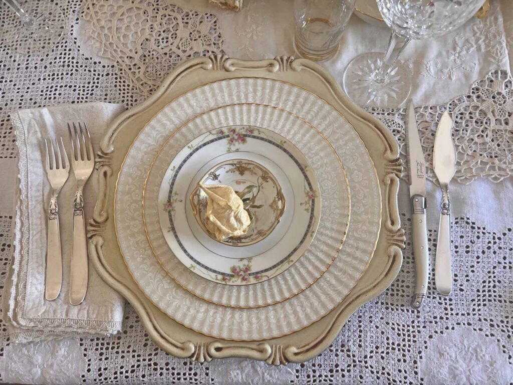 Stop & smell the roses summer tablescape plate stack