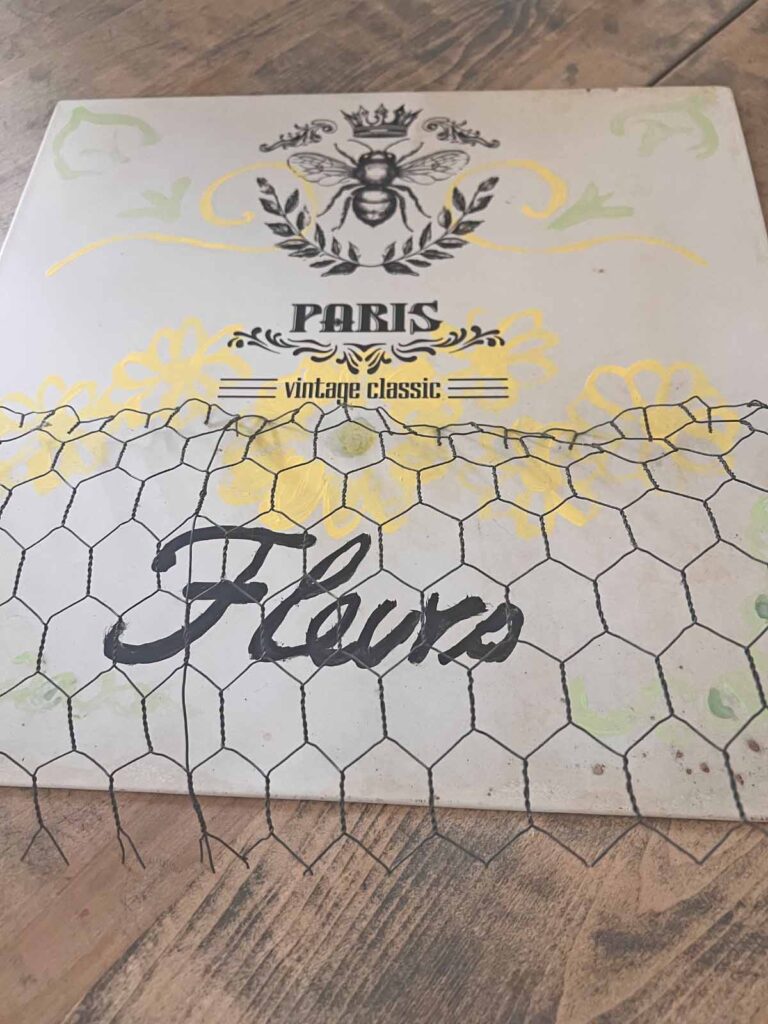 Floral garden metal sign glow-up taping chicken wire cut down to size
