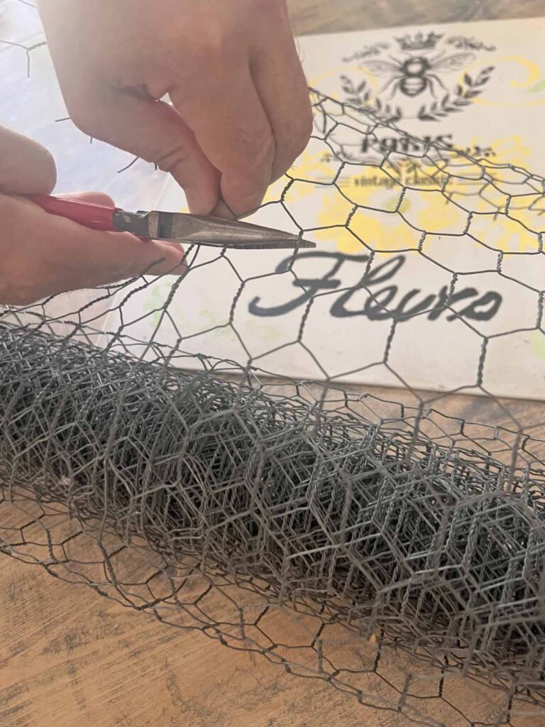 Floral garden metal sign glow-up taping cutting chicken wire
