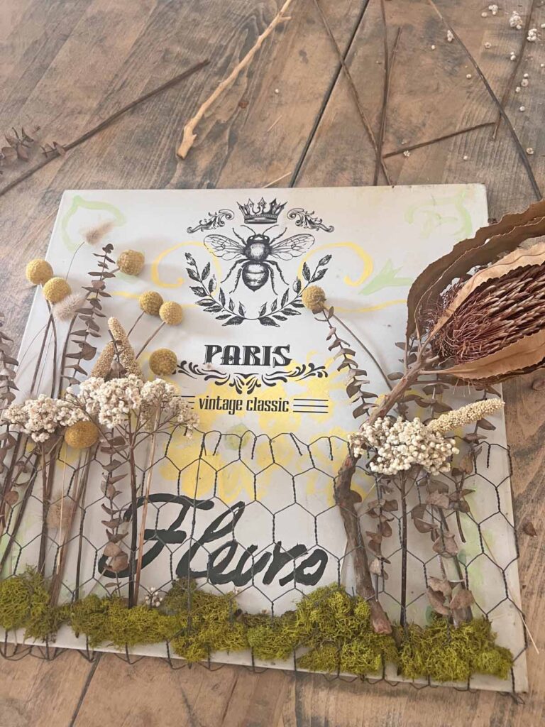 Floral garden metal sign glow-up dried flowers