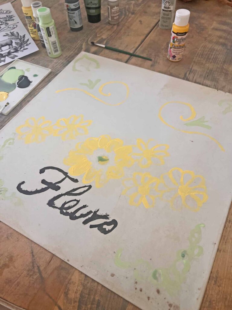Dried flower garden metal sign glow-up background design painted