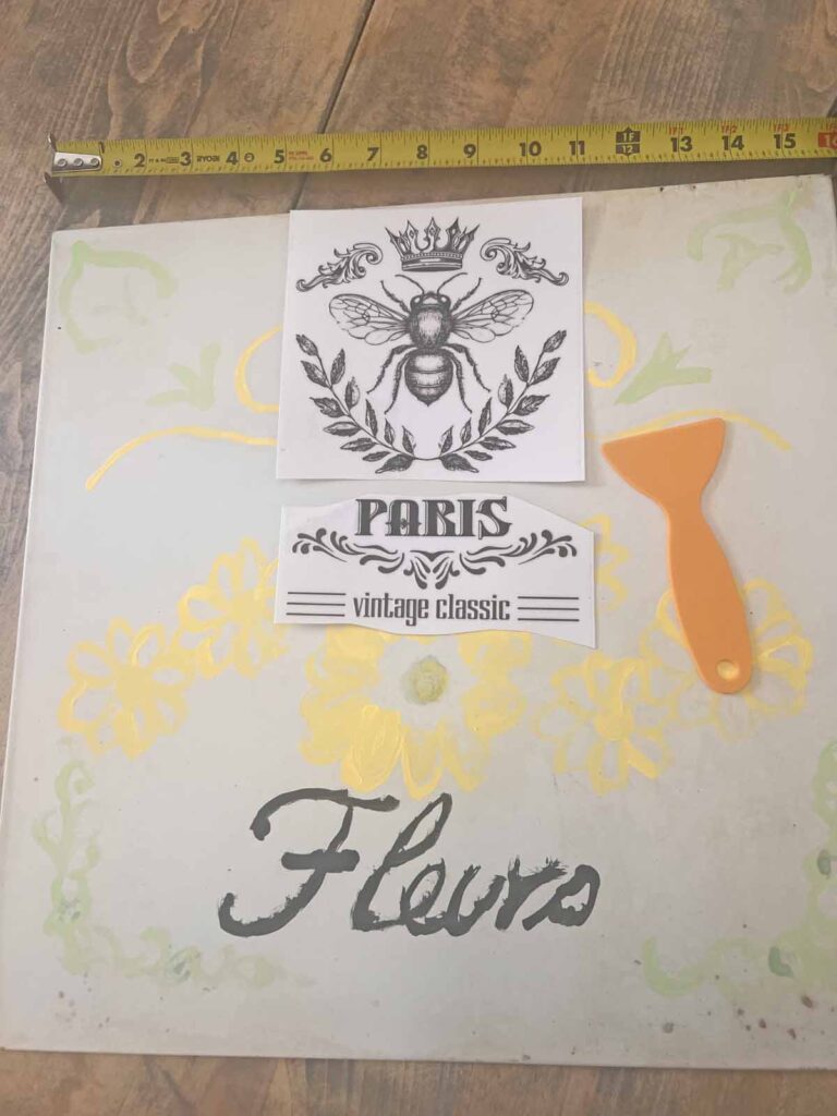 Dried flower garden metal sign glow-up rub-on transfer cut and positioned