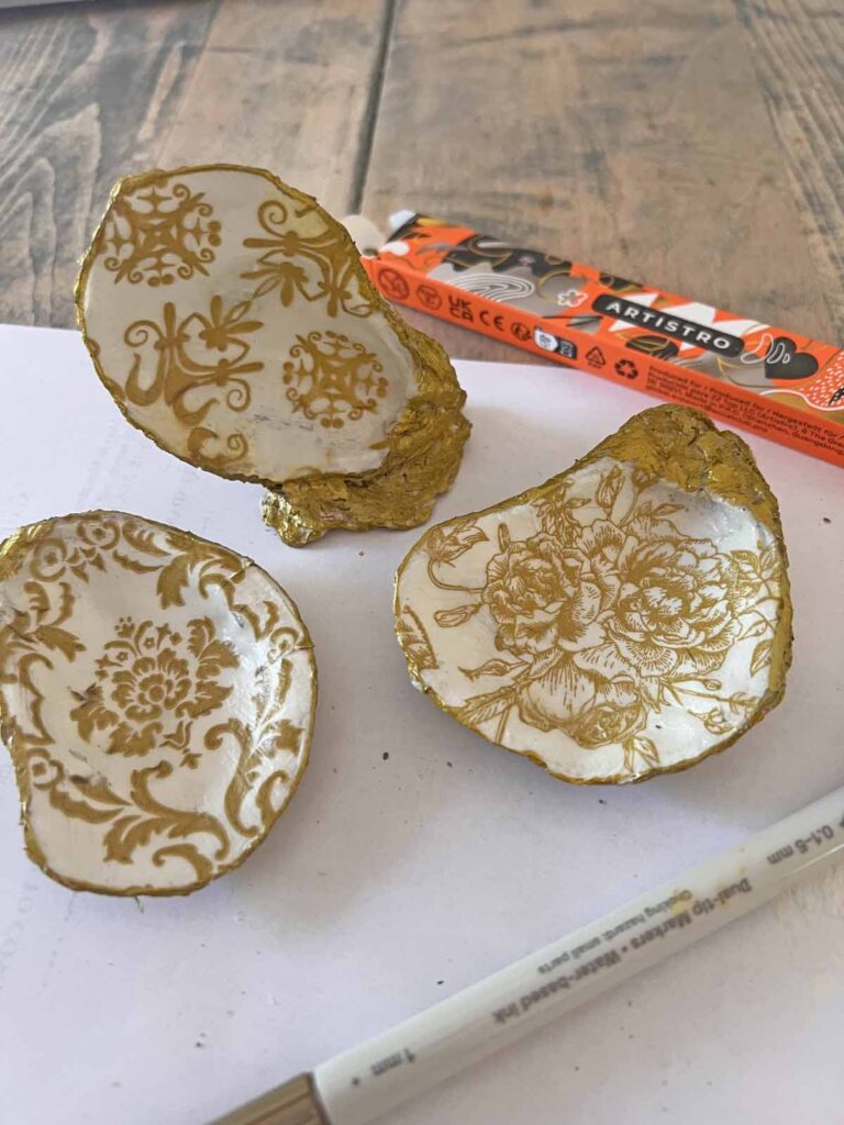 Summer craft: How to decoupage oyster shells into trend forward trinket dishes - gold trimmed