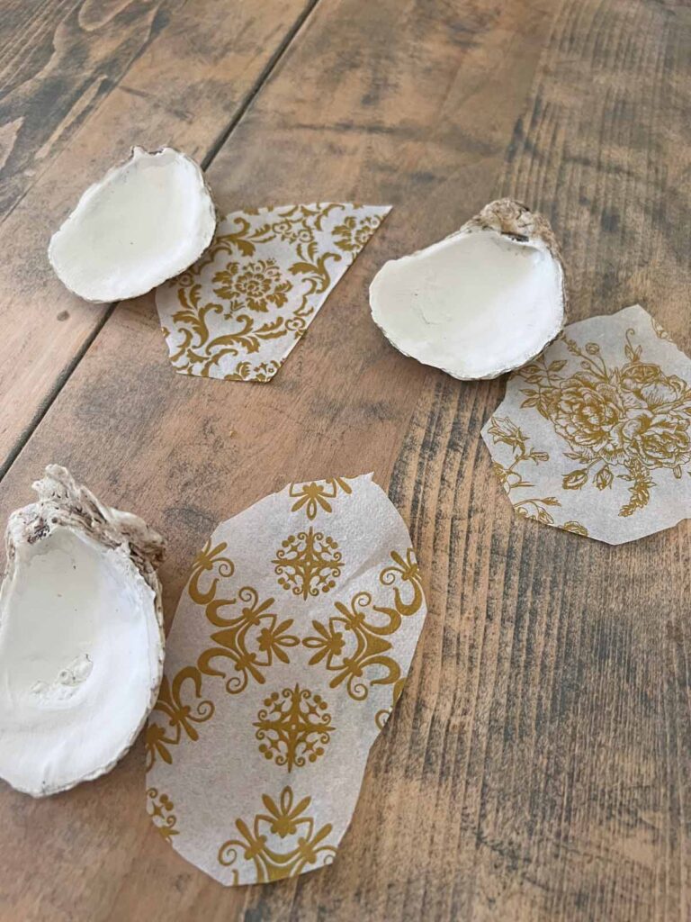 Summer craft: How to decoupage oyster shells into trend forward trinket dishes - napkin cut-outs