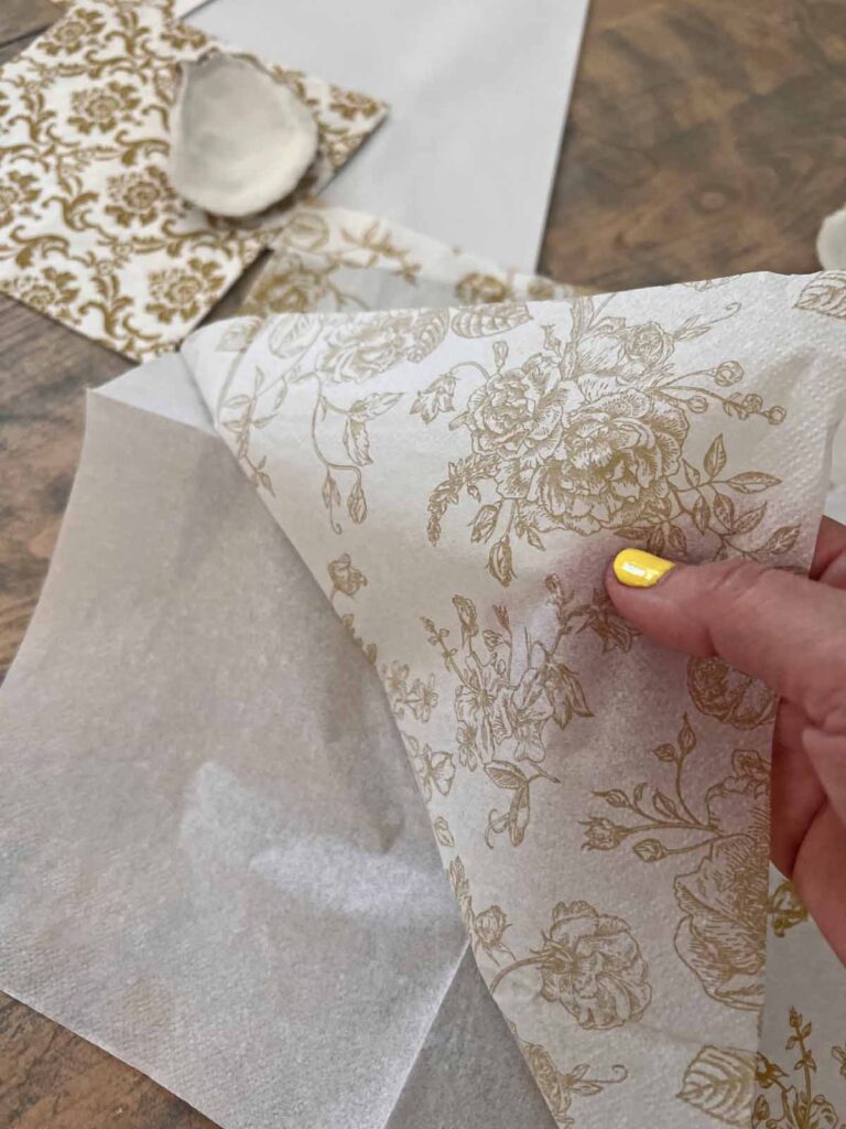 Summer craft: How to decoupage oyster shells into trend forward trinket dishes - one ply top layer of napkin
