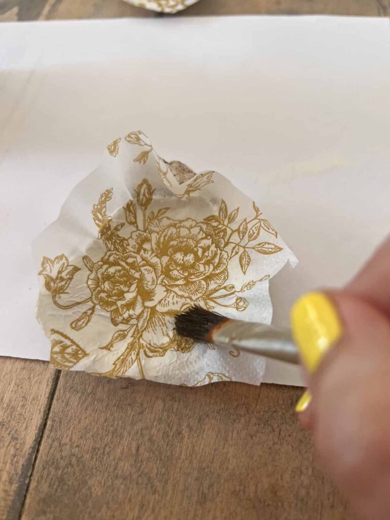 Summer craft: How to decoupage oyster shells into trend forward trinket dishes - artist brush napkin placement