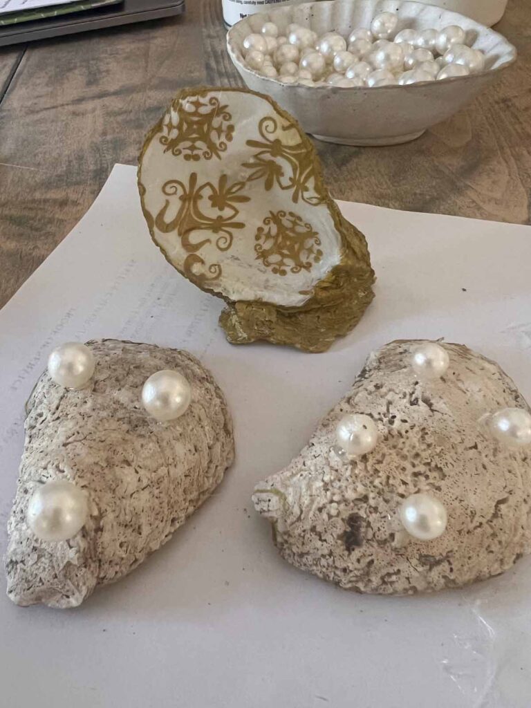 Summer craft: How to decoupage oyster shells into trend forward trinket dishes - inverted with pearl feet