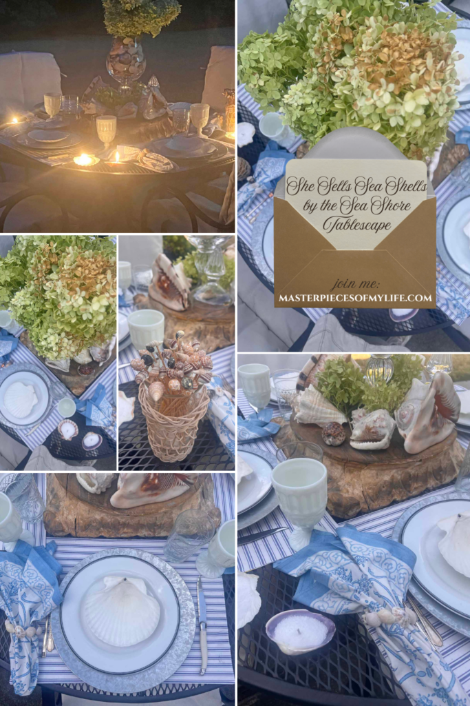 She sells seashells by the sea shore tablescape Pinterest