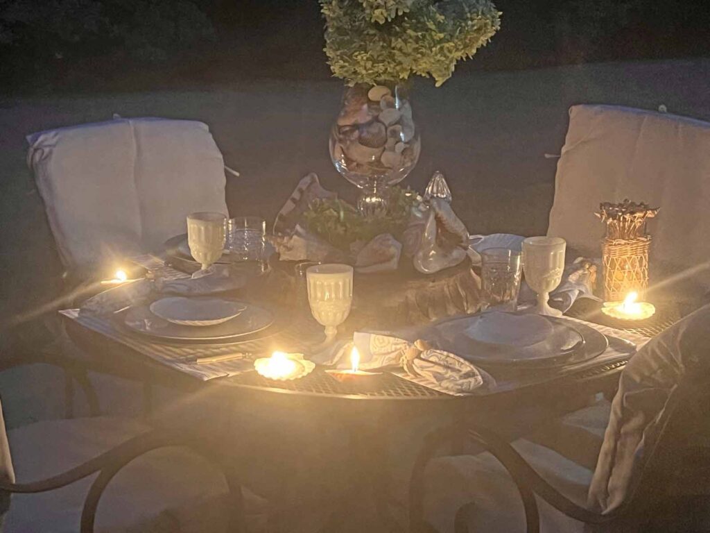 She sells seashells by the sea shore tablescape by candlelight