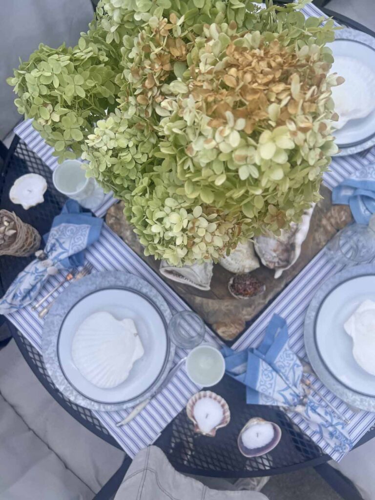 She sells seashells by the sea shore tablescape from above